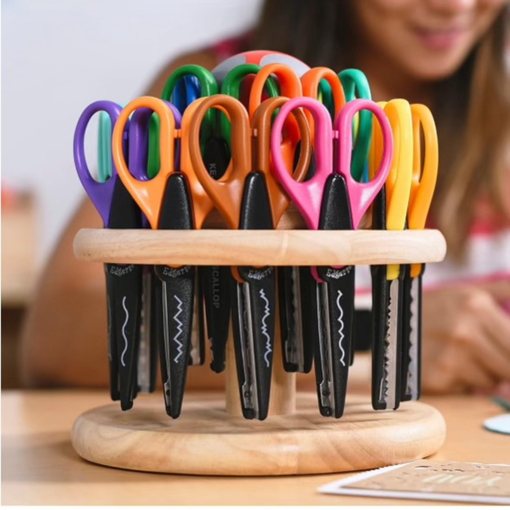 Kraft Edgers with Rotating Hardwood Rack, Decorative Scissors, Assorted, 23-pc